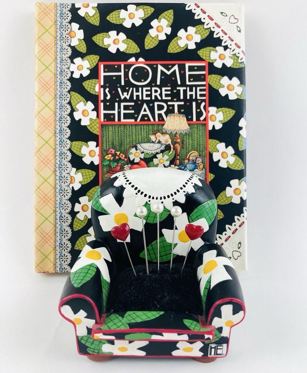 Home Is Where the Heart Is Mary Engelbreit Book and Pin Cushion Chair Daisy Hear